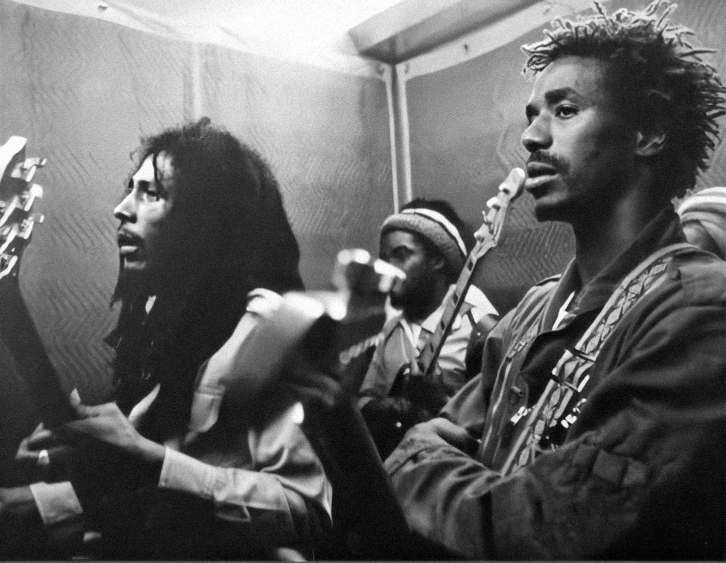 Bob Marley, Family Man Barrett, and Junior Marvin. Photo courtesy of Junior Marvin.